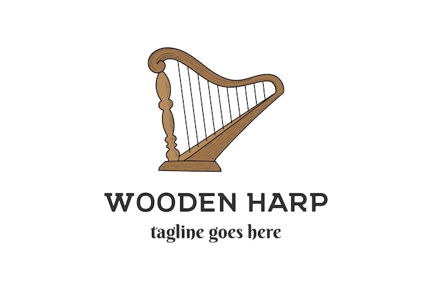 Vintage Retro Klassieke Houten Harp voor Muziek Instrument Logo Design Vector