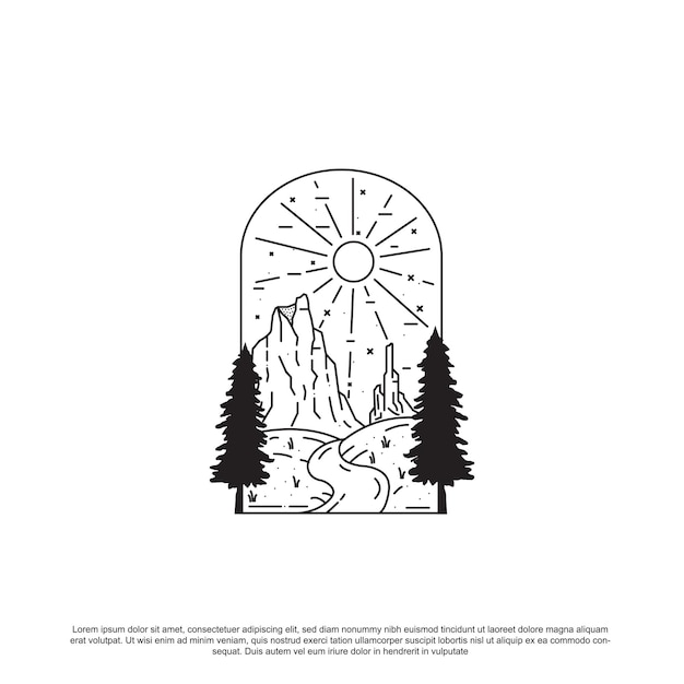 Винтажный ретро линейный дизайн логотипа горы
