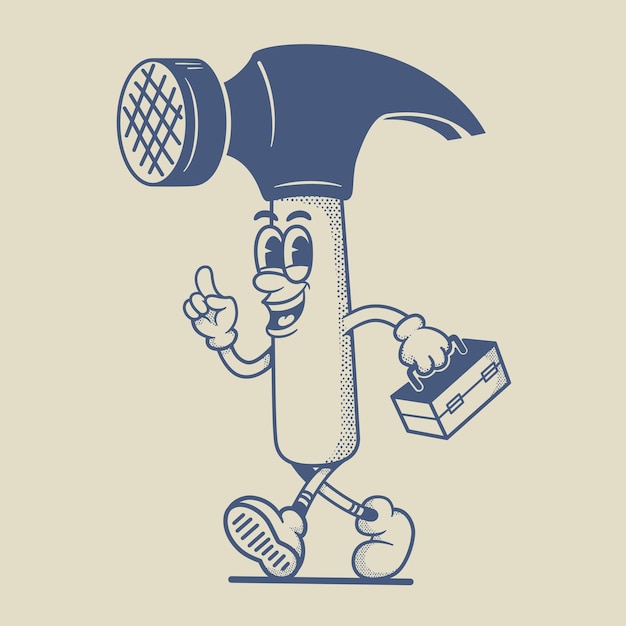 Vector vintage retro mascot hammer character