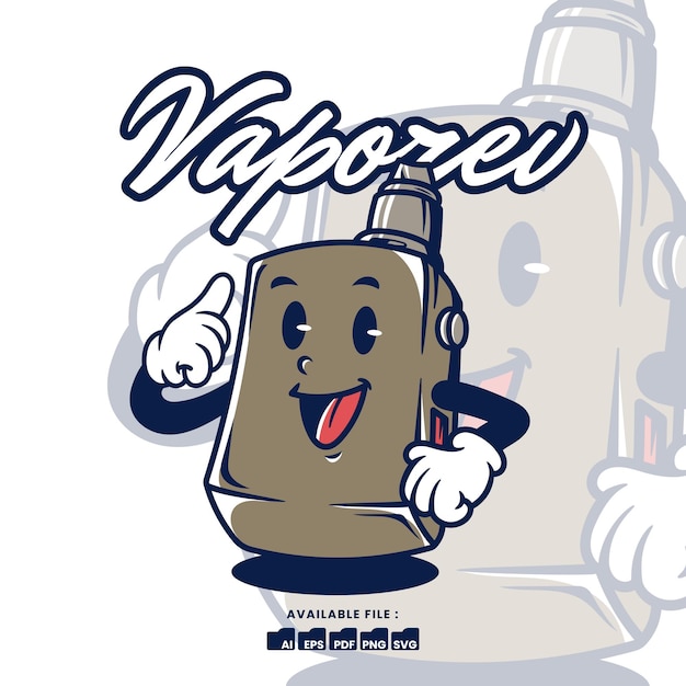 Vintage Retro Mascotte Karakter Logo een Vape Mod