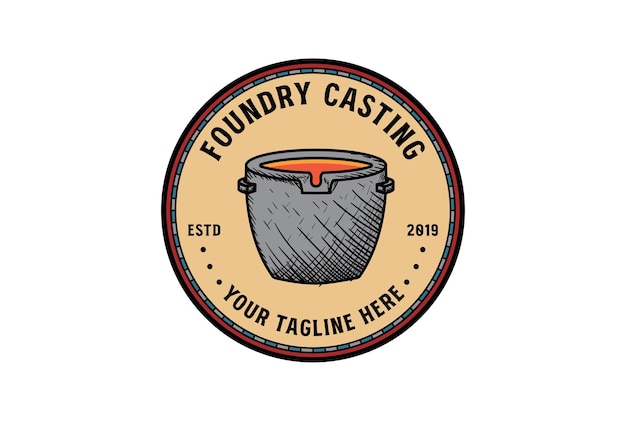 Vintage Retro Metallurgy Foundry Casting for Metal Blacksmith Industry Badge Emblem Logo