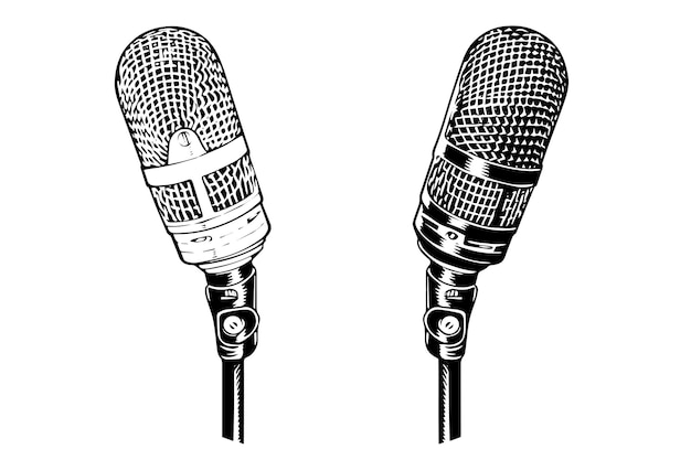 Vintage retro microphone hand drawn sketch engraving style vector illustration