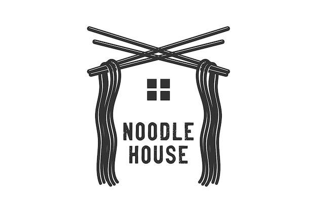 Vintage Retro Noodle with Crossed Chopstick House Icon Illustration Design Vector