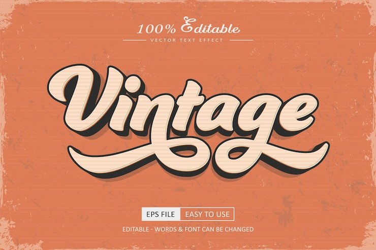 Vector vintage retro and old text style editable text effect