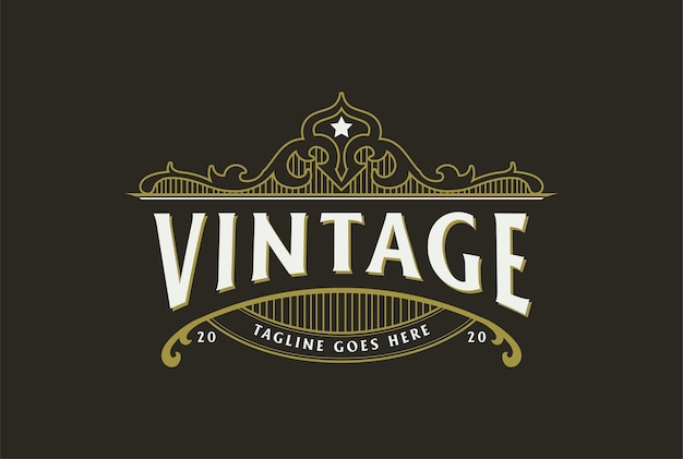 Vintage retrò ornamento distintivo emblema etichetta timbro logo design vettoriale