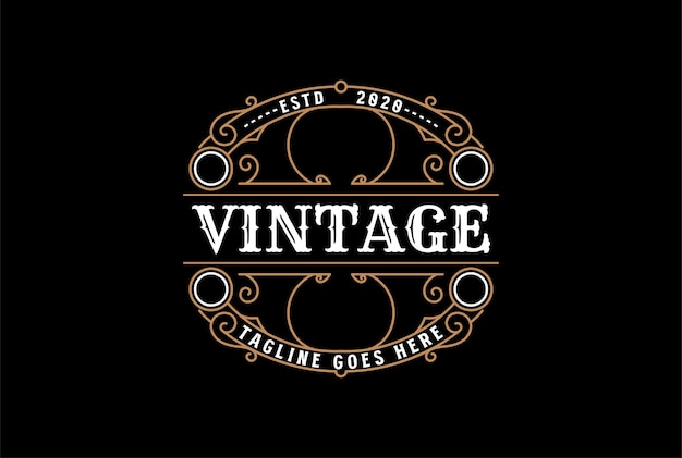 Vintage retrò ornamento bordo cornice royal badge emblema timbro etichetta logo design vector