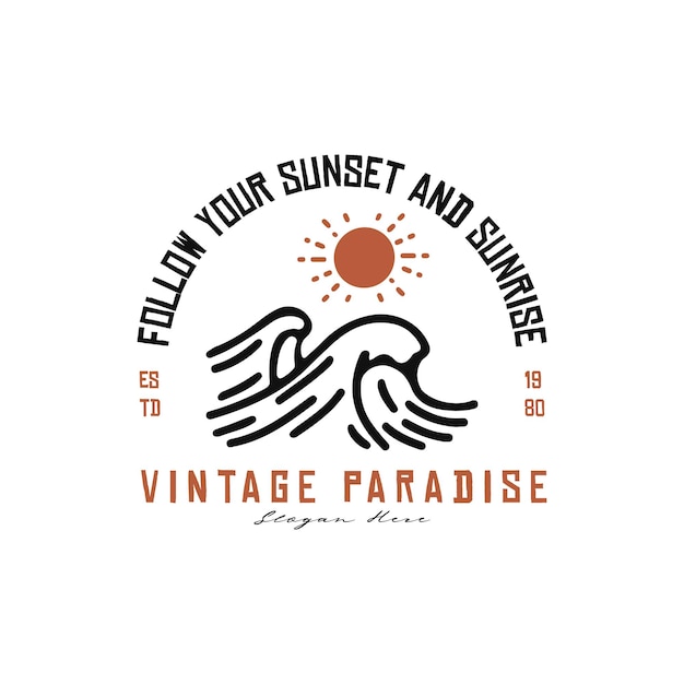 Vintage retro paradise with sunset or sunrise logo badge vector