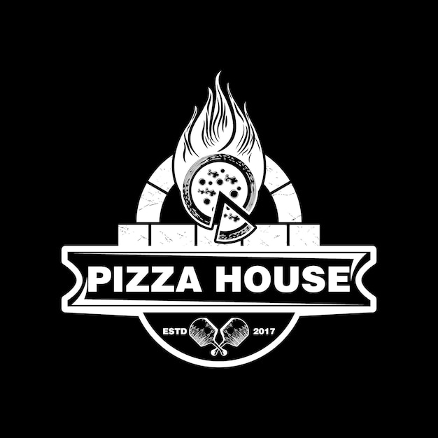 Значок винтажной ретро-пиццы горячая пицца логотип векторной иллюстрации