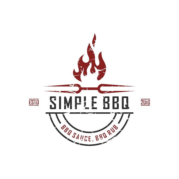 Vintage retro platteland bbq grill, label stempel logo ontwerp vector