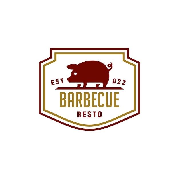 Distintivo ristorante vintage retrò maiale barbecue grill barbecue festa barbecue etichetta timbro logo design