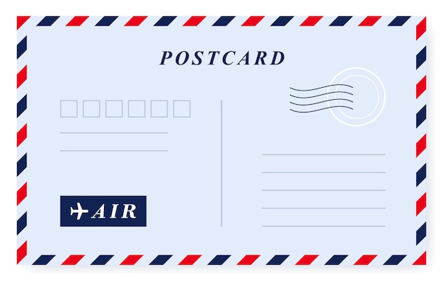 Vintage retro postcard template air mail envelope with postage stamp postage card vector graphic design