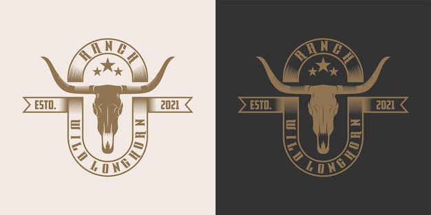 Modello di progettazione del logo vintage retrò ranch selvaggio west western e longhorn