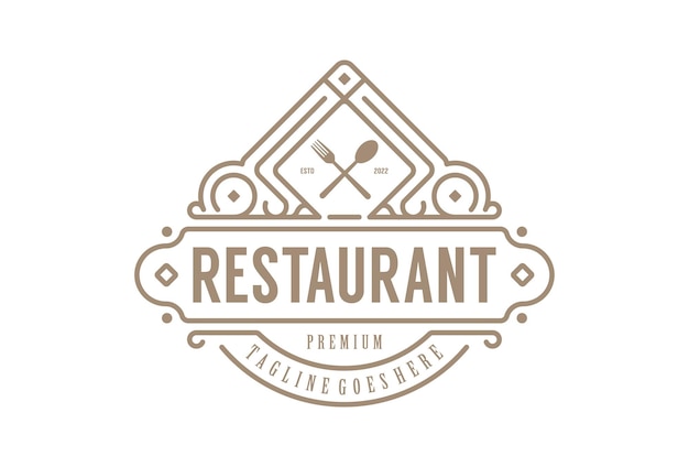 Vettore vintage retrò ristorante etichetta telaio logo design vettoriale