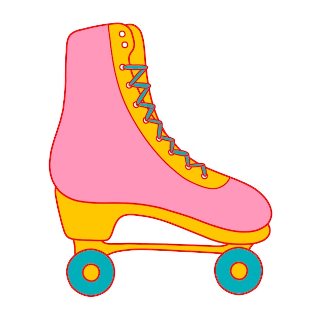 Vintage retro roller skates vector illustration in pink and yellow colors