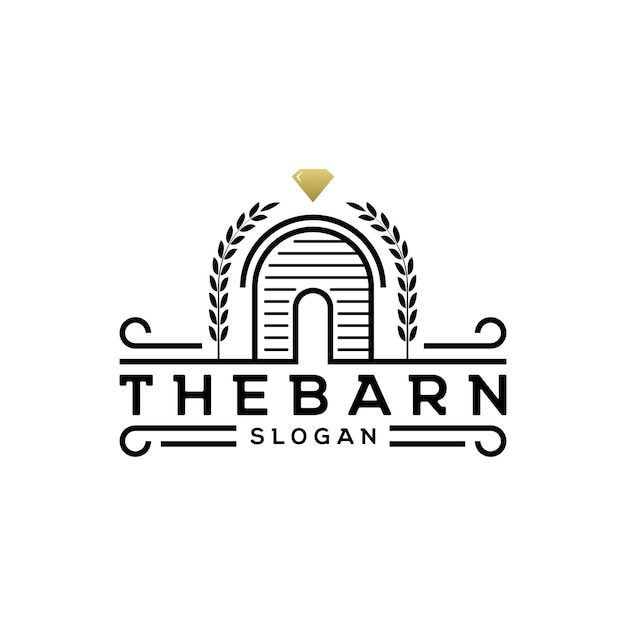 vintage retro rustic barn logo design vector with diamond in line art style