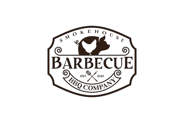 Vector vintage retro rustieke bbq grill barbecue barbecue label stempel logo ontwerp vector