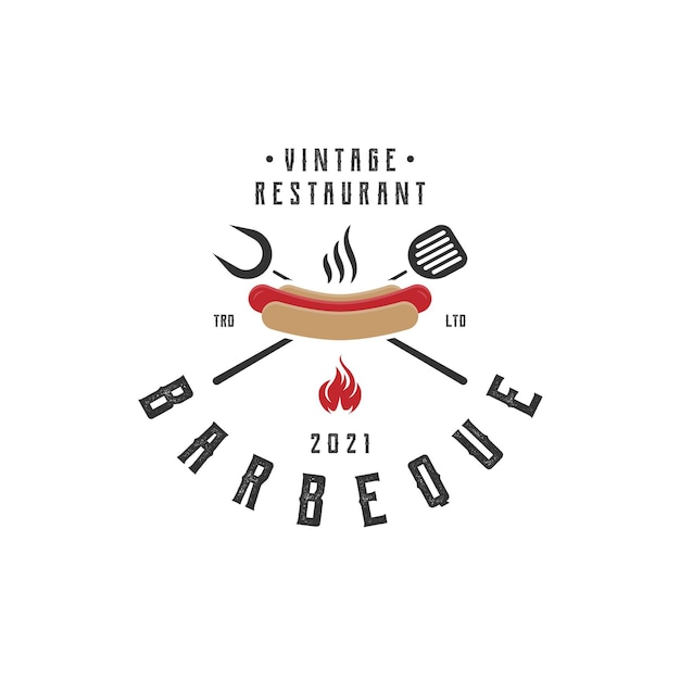 Vintage retro rustieke bbq-grill, barbecue, barbecue logo ontwerp vector