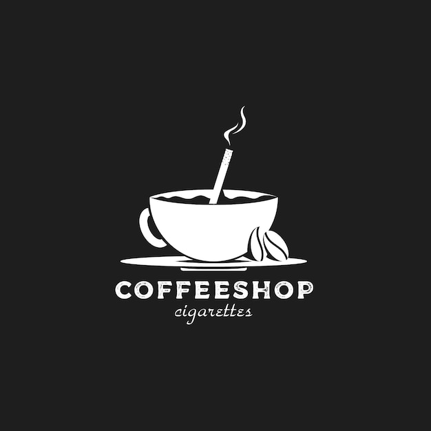 Vintage retro silhouette coffee shop logo with coffee beans and cigarette