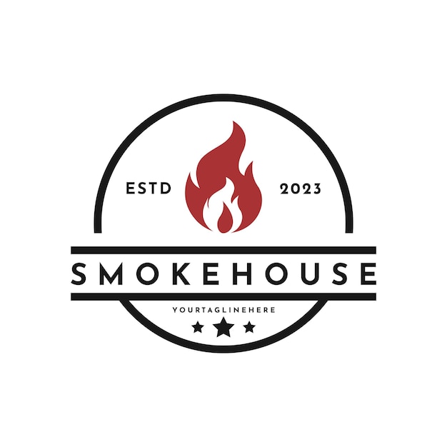 Vintage retro smoke house grill logo design idea