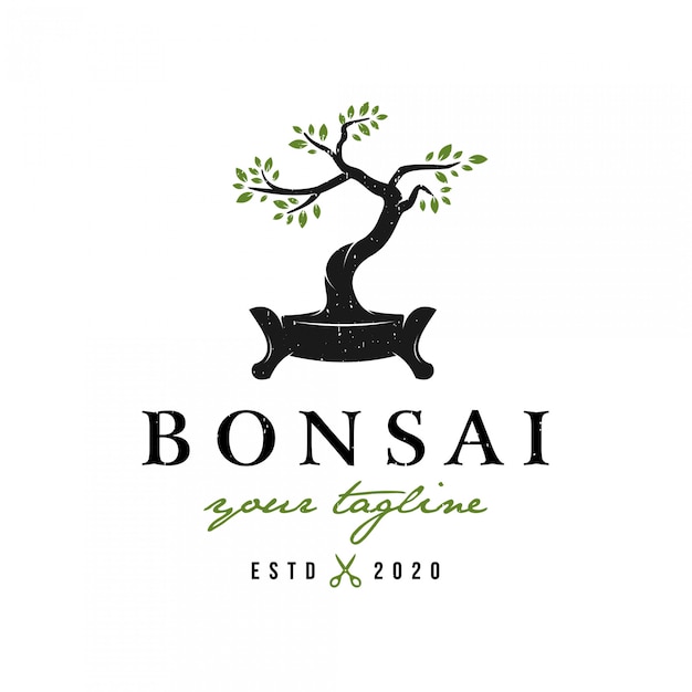 Vintage retro-stijl bonsai-logo premium