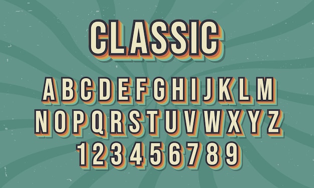 Vintage retro stijl kleurrijke vector alfabet lettertype typografie lettertype