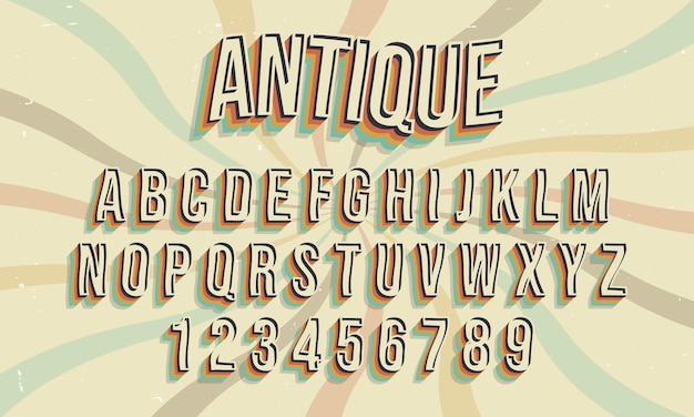 Vintage retro style colorful vector alphabet font typography typeface