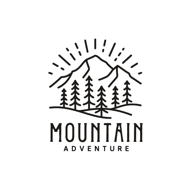 Vintage Retro Sunrise Mountain Forest Nature Hipster Pine Evergreen Tree Outdoor Adventure logo