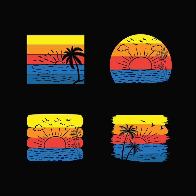 Vector vintage retro sunset summer beach tshirt design ready template graphics vector illustration