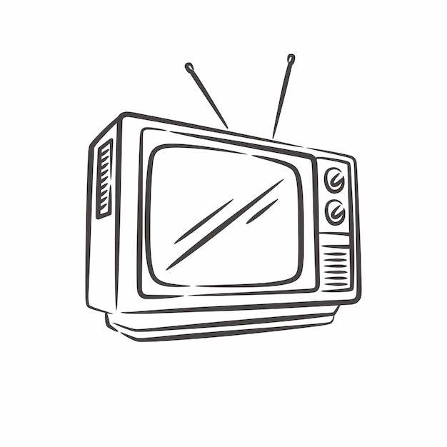 Vintage retro television line art Retro TV handdrawn