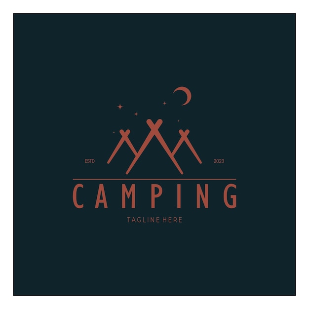 Vintage and retro tent logo camping With tent tree and bonfire sign adventurers scouts climbers