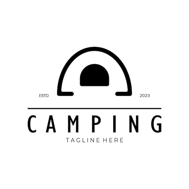 빈티지 및 복고풍 텐트 로고 캠핑 텐트 나무와 모닥불 기호 모험가 스카우트 등반가