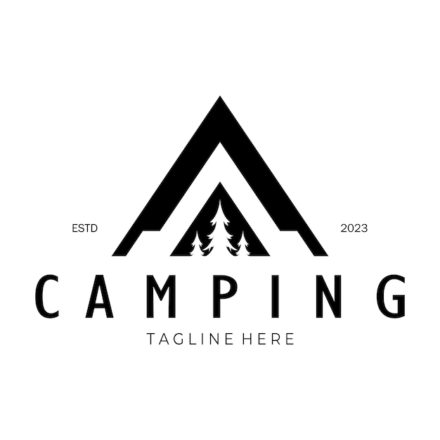 Vintage and retro tent logo camping With tent tree and bonfire sign adventurers scouts climbers