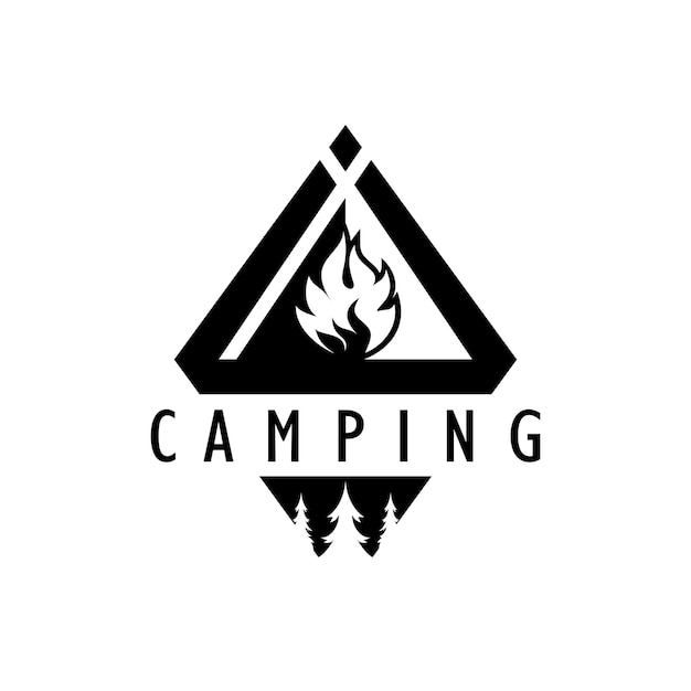 Vintage and retro tent logo camping with tent tree and bonfire sign adventurers scouts climbers