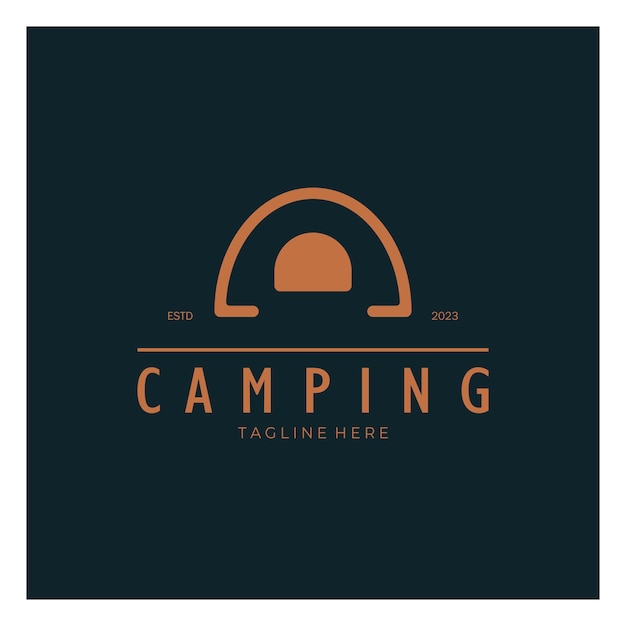 Vintage and retro tent logo camping with tent tree and bonfire sign adventurers scouts climbers