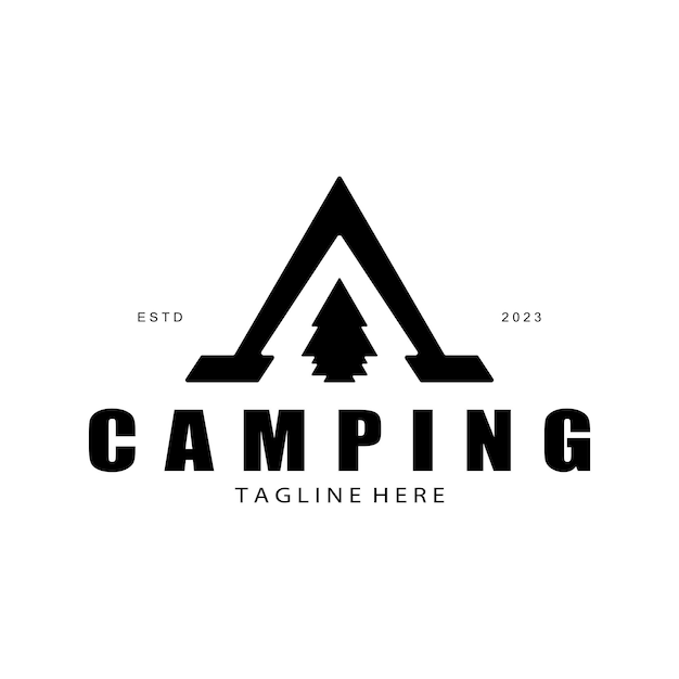 vintage and retro tent logo camping With tent tree and bonfire sign adventurers scouts climbers