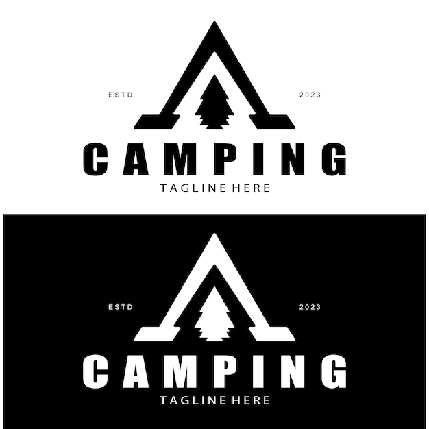 vintage and retro tent logo camping With tent tree and bonfire sign adventurers scouts climbers