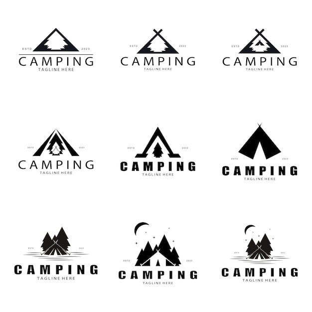 vintage and retro tent logo camping With tent tree and bonfire sign adventurers scouts climbers