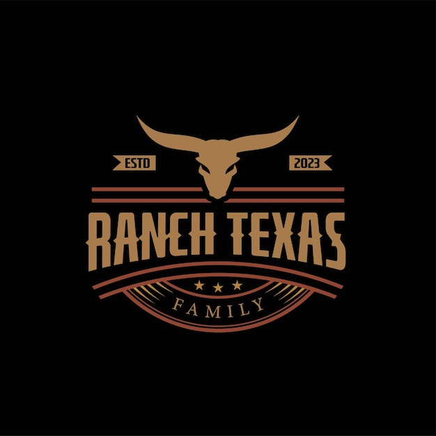 Vintage Retro Texas Longhorn Western State Bull Cow Vintage Label Logo Design Embleem Label Logo Design Vector