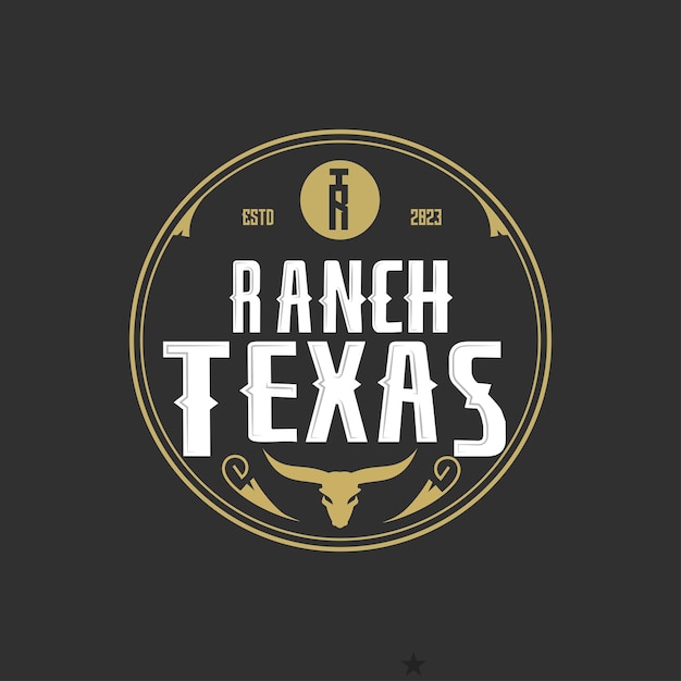 Vintage Retro Texas Ranch Western Statesymbol letters RT Bull Cow hoofd Logo Design Embleem Label Vector