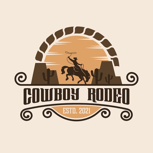 Vintage retro texas rodeo cowboy riding horse logo design template