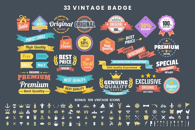 Vintage Retro Vector badges set and icons collection