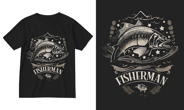 Vintage retro vis visser typografie visserij tshirt ontwerp vector illustratie vangst rivierwater