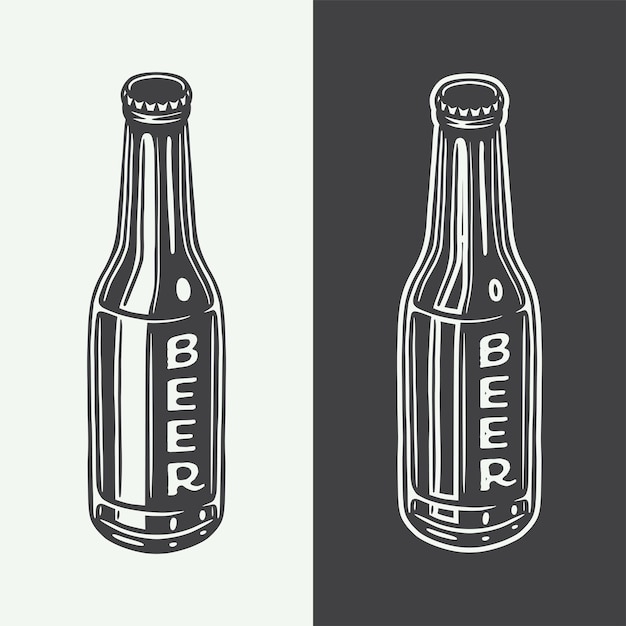 Vector vintage retro woodcut engraving wooden beer bottles