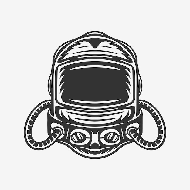 Винтажный ретро ксилографический шлем космической галактики Может использоваться как эмблема, логотип, значок, этикетка