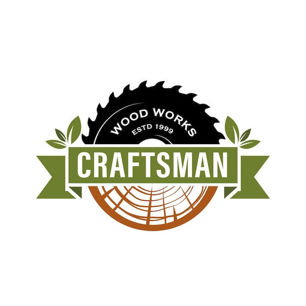 Vector vintage retro woodworks craftsman carpentry logo