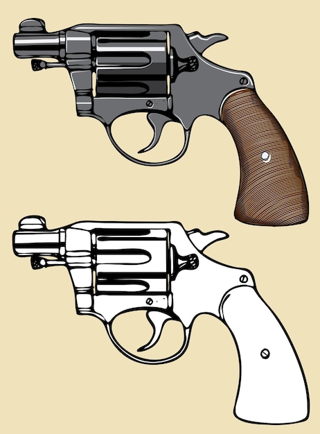 vintage revolvers made in toon style and antique engraving