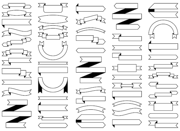 Коллекция винтажных ленточных баннеров в плоском стиле, векторная иллюстрация изолирована на белом