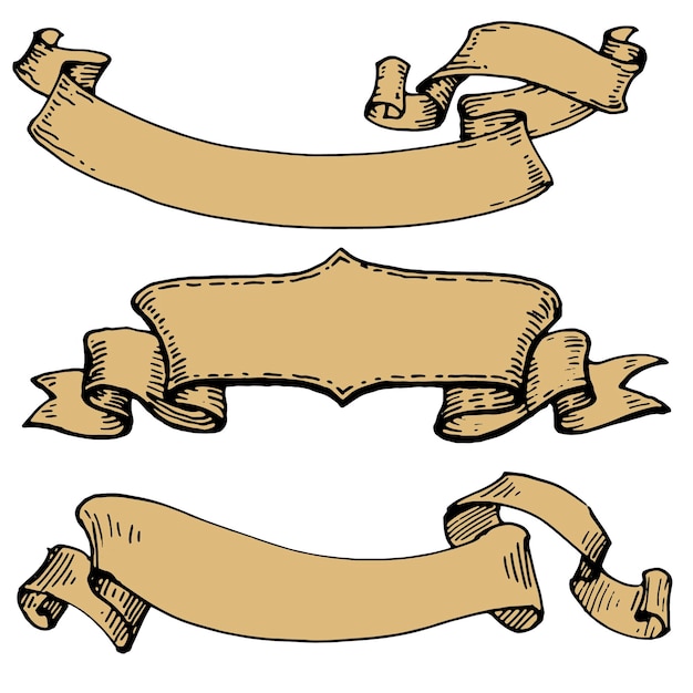 Vettore illustrazione disegnata a mano dell'insegna del nastro dell'annata in stile vintage inciso