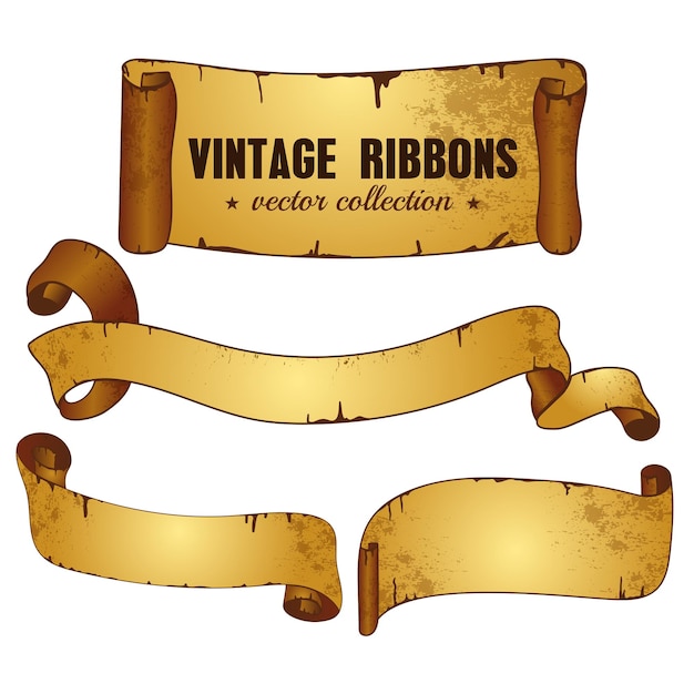 Vintage ribbon colorful banners with grunge texture, vector collection