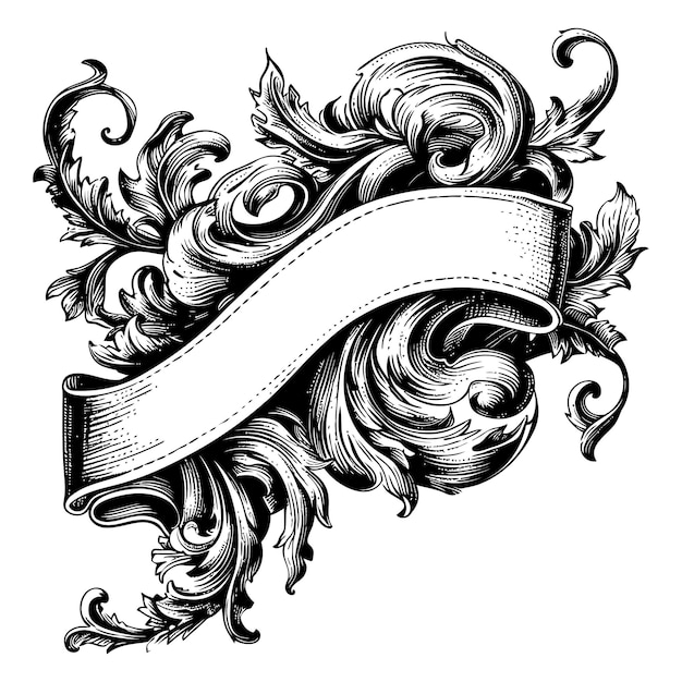 Vector vintage ribbon element with old engraving style